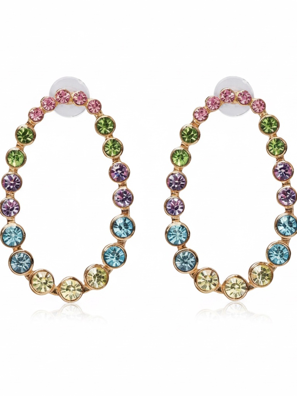 Womens Multi-Color‎ Oval Rhinestone Earrings